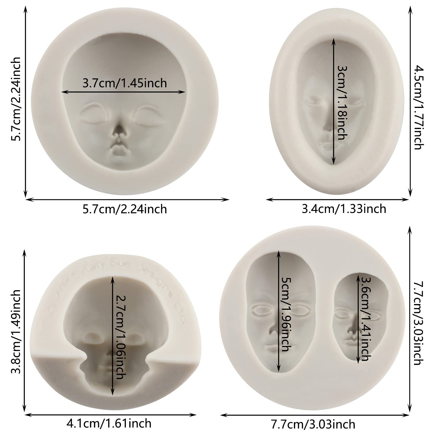 Sijiangmold Lot de 4 moules en silicone pour décoration de gâteaux en forme de visage de femme pour décoration de gâteaux, pâte à chocolat, pâte polymère