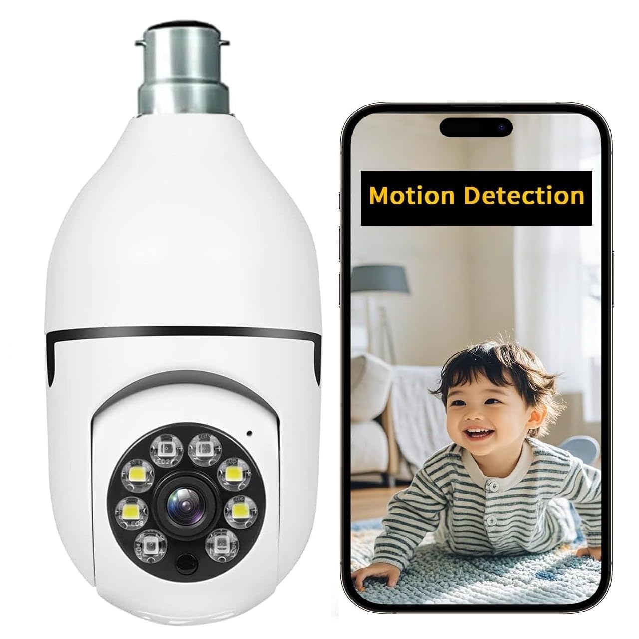 2MP Full HD Indoor WiFi CCTV Security Camera – Wireless Smart Home Cam with Motion Tracking, Two-Way Talk, Color Night Vision, Supports 128GB SD Card & E27 Bulb Holder(R02)-image-4