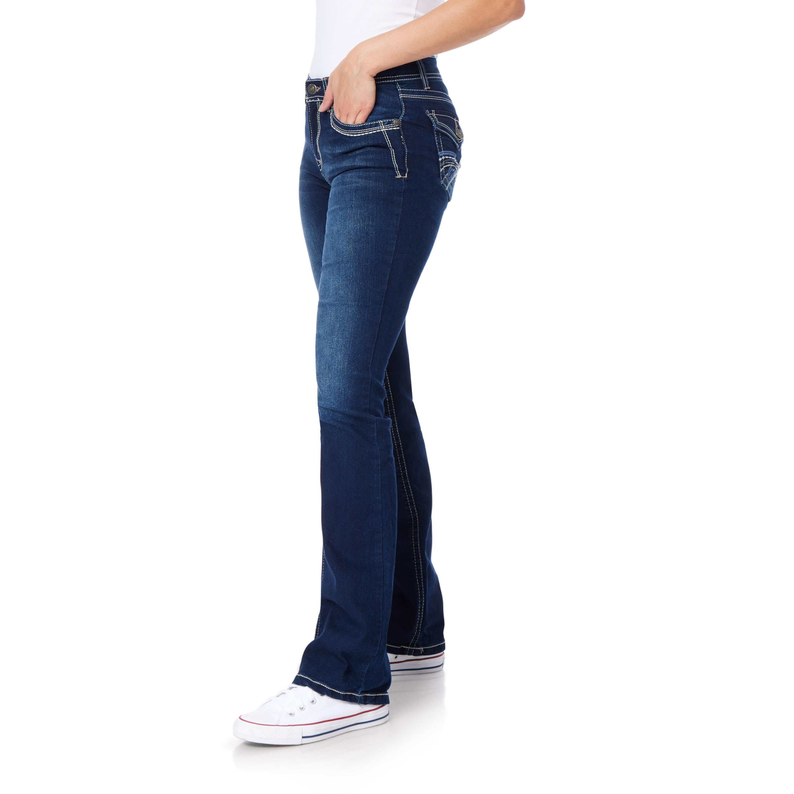 WallFlower Damen Legendäre Bootcut Mid-Rise Insta Stretch Juniors (Standard und Plus) Jeans, Amy, 13 Long