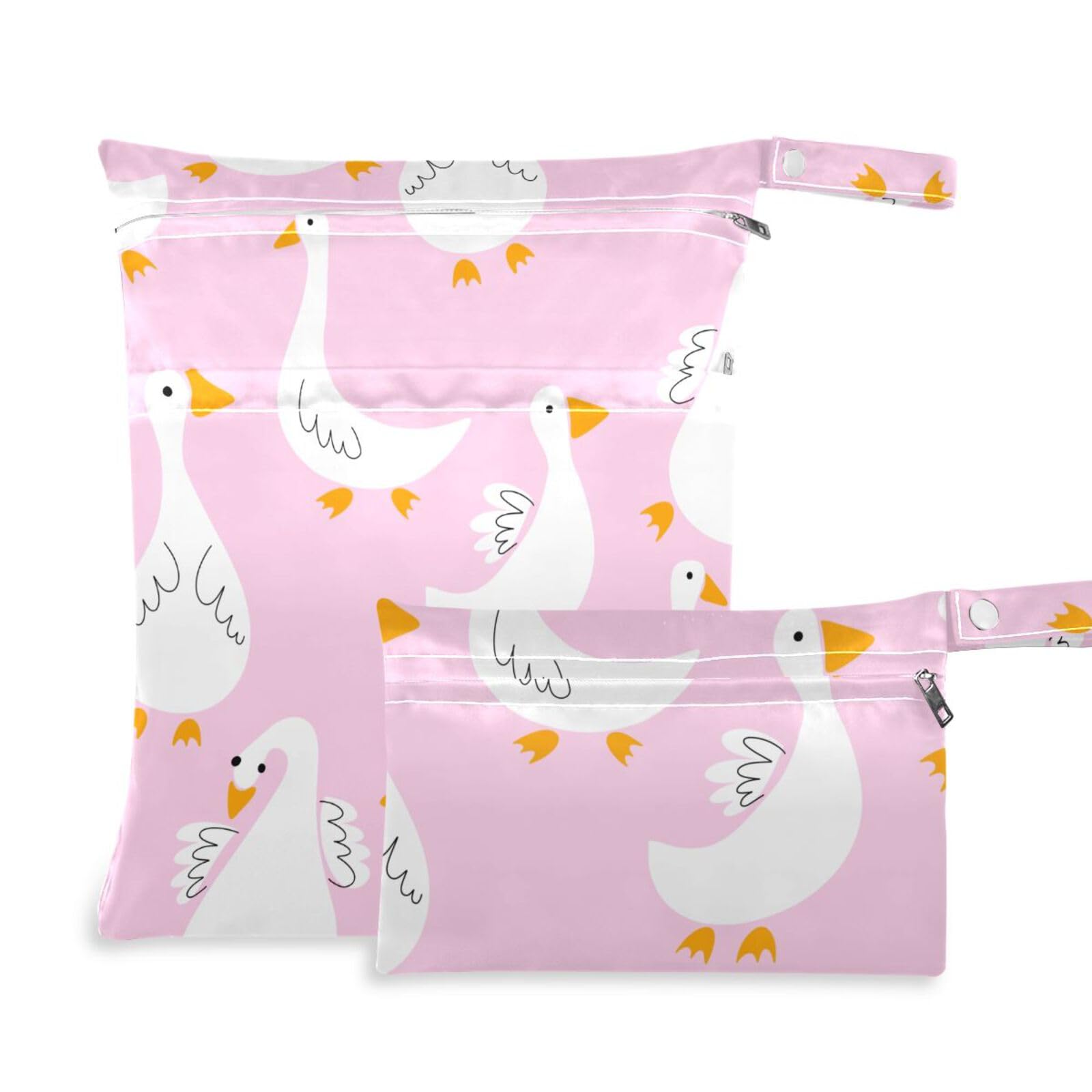 susiyo 2 Pcs Wet Dry Bag Spring Goose Waterproof Reusable Baby Cloth Diaper Wet Bags with 2 Zipper Pockets for Breast Pump Parts Travel Beach Pool Gym Yoga Swimsuits Wet Clothes