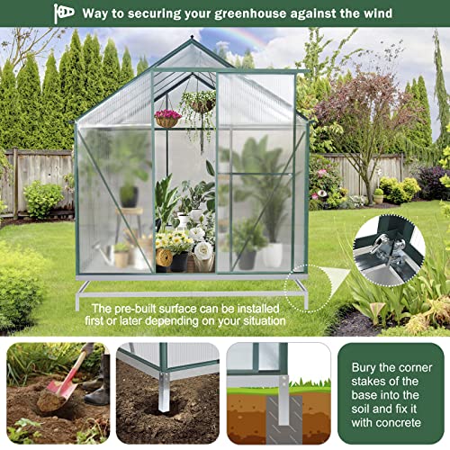 CDCASA Greenhouse for Outdoors, 10.2x6.2 FT Polycarbonate Greenhouse Heavy Duty Aluminum Greenhouses w/ Lockable Doors & 2 Vent Window Walk-in Green House for Outdoor, Patio, Backyard, Garden, Green