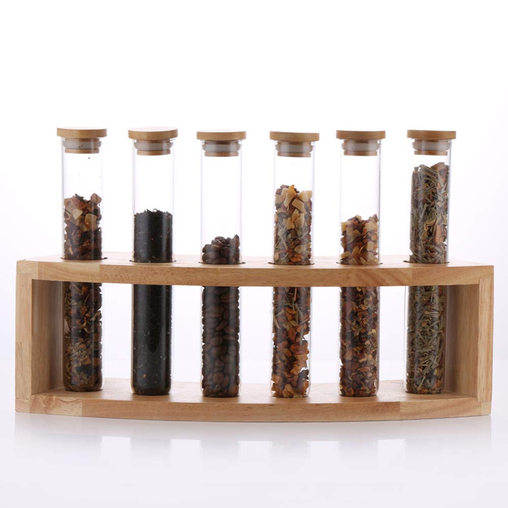 Keyjary Glass Storage Jar Coffee Bean Container Test Tube Rack With Seal Wood Lid And Sturdy Base For Coffee Tea Flower Amazon Co Uk Kitchen Home