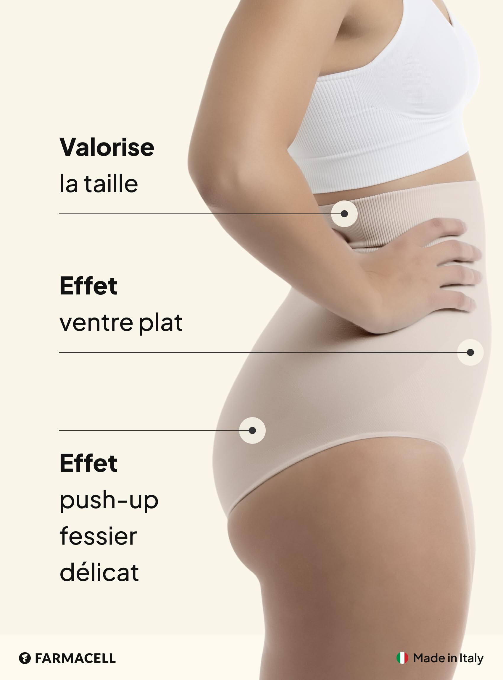 Farmacell Culotte Gainante Femme Taille Haute Effet Ventre Plat et Push-Up, Made in Italy, 601