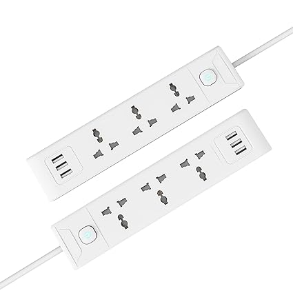 Cablet 3 Way USB Extension Board - 3 Universal Socket + 1 Switch + 3 USB, 10A, 2500W and 3.1A USB - 1.8m Heavy Duty Cable - White, Medium (Cablet 3010-18-U)