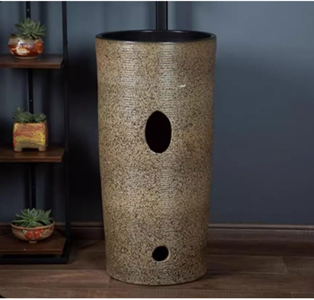 Pedestal Sinks Retro Wash Basin Integrated Column Outdoor Ceramic Balcony Floor-Standing Sink Bathroom (A)