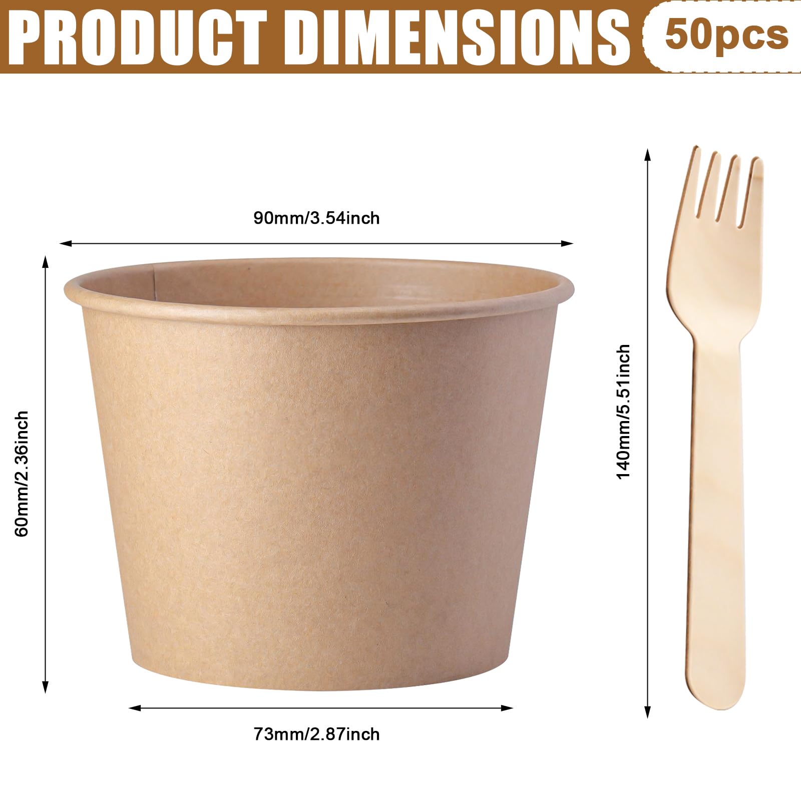 50 tazze da zuppa to go 240 ml carta kraft compostabili marroni rotonde con forchetta
