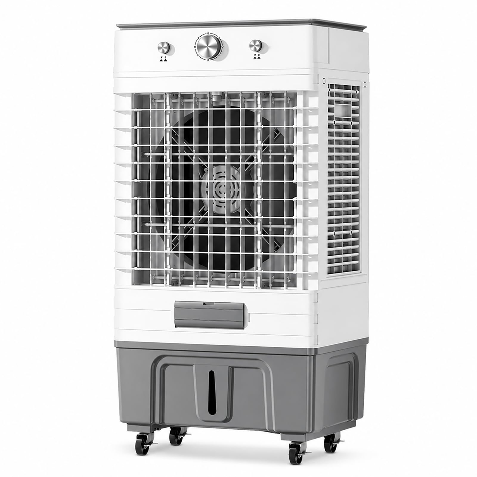 Portable Evaporative Air Cooler, 3-Speed Oscillating Swamp Cooler with 2 Ice Packs, Mobile Cooling Fan for Indoor Rooms, Garage, Workshop & Commercial Use S