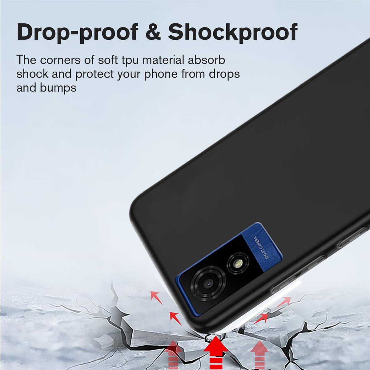 HuiYouMY 2-in-1 Case Compatible with TCL 501 Cover with 1 Pack Tempered Glass Screen Protector for TCL 501, Slim Fit Soft TPU Shockproof Anti-Scratch Phone Case Cover - Black - Image 4