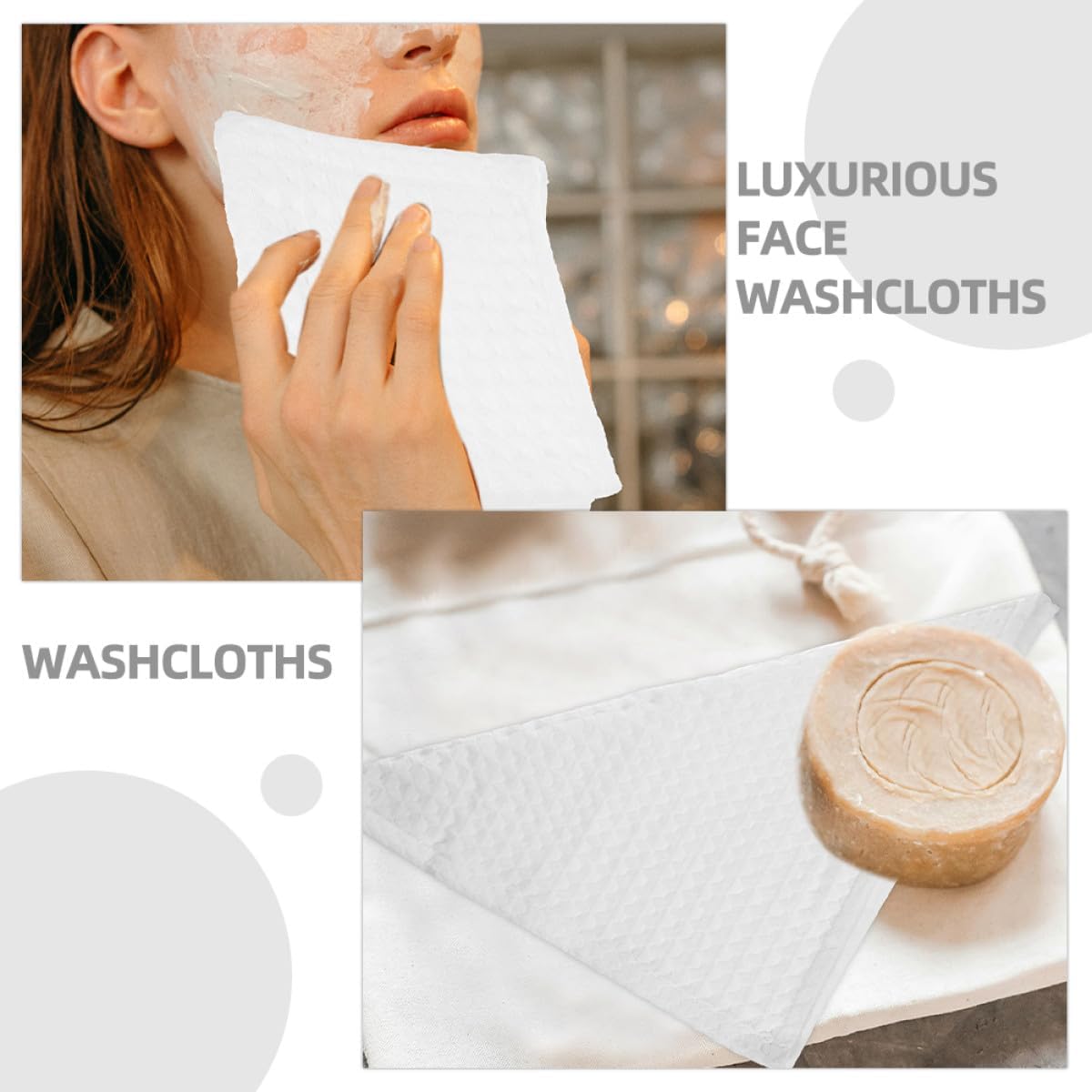 3pcs White Cotton Waffle Weave Face Towels Makeup Remover Cloths Absorbent Shower Washcloths for Bathroom Skincare
