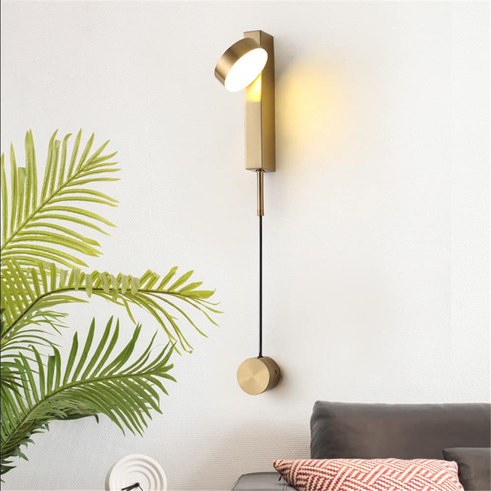 Ins Nordic Modern Wall Lamp with Switch Dimming Simple Long Living Room Bedroom Creative Background Wall Bedside Wall Light Indoor Lighting Spotlight (Gold)