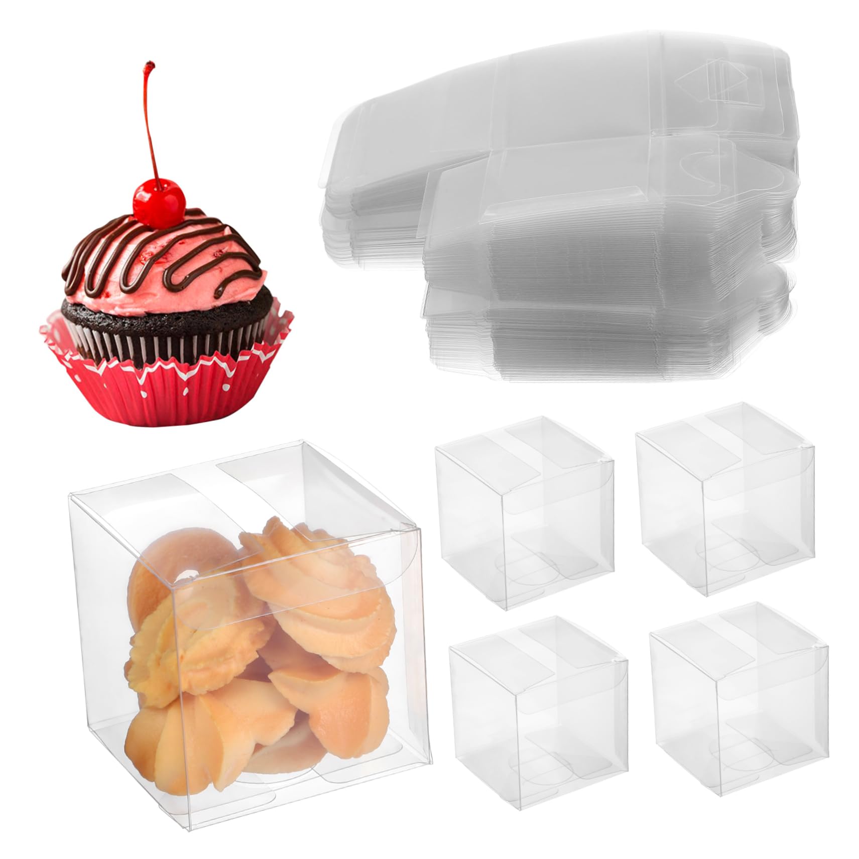 Lurrose 100 Pezzi Scatole Trasparenti Quadrate per Bomboniere Contenitori Mini per Dolci e Caramelle Scatoline Regalo per Compleanni Nozze e Shower Facili da Montare
