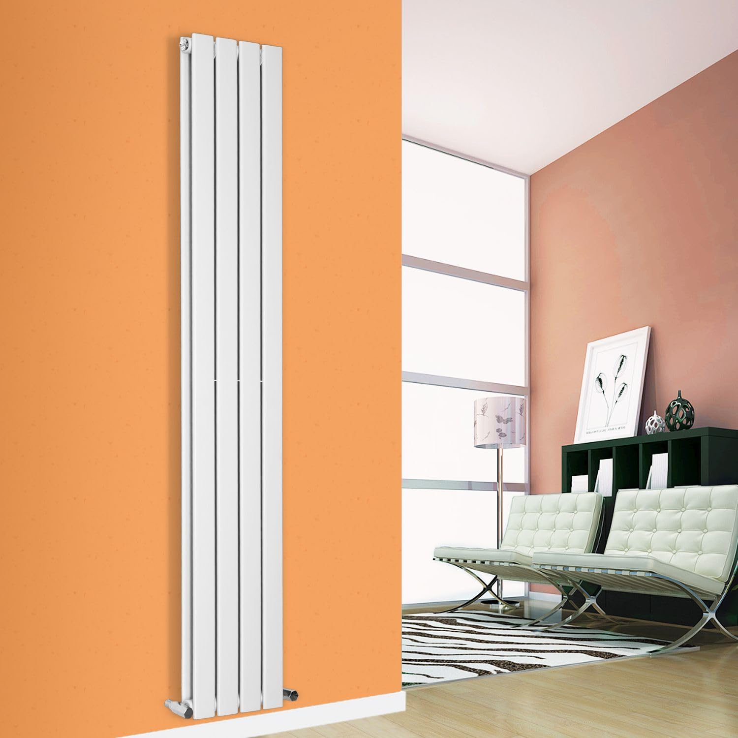 Designer Flat Panel Radiator Horizontal Vertical Modern Central Heating Rads (Double - 1600 x 232mm, White)