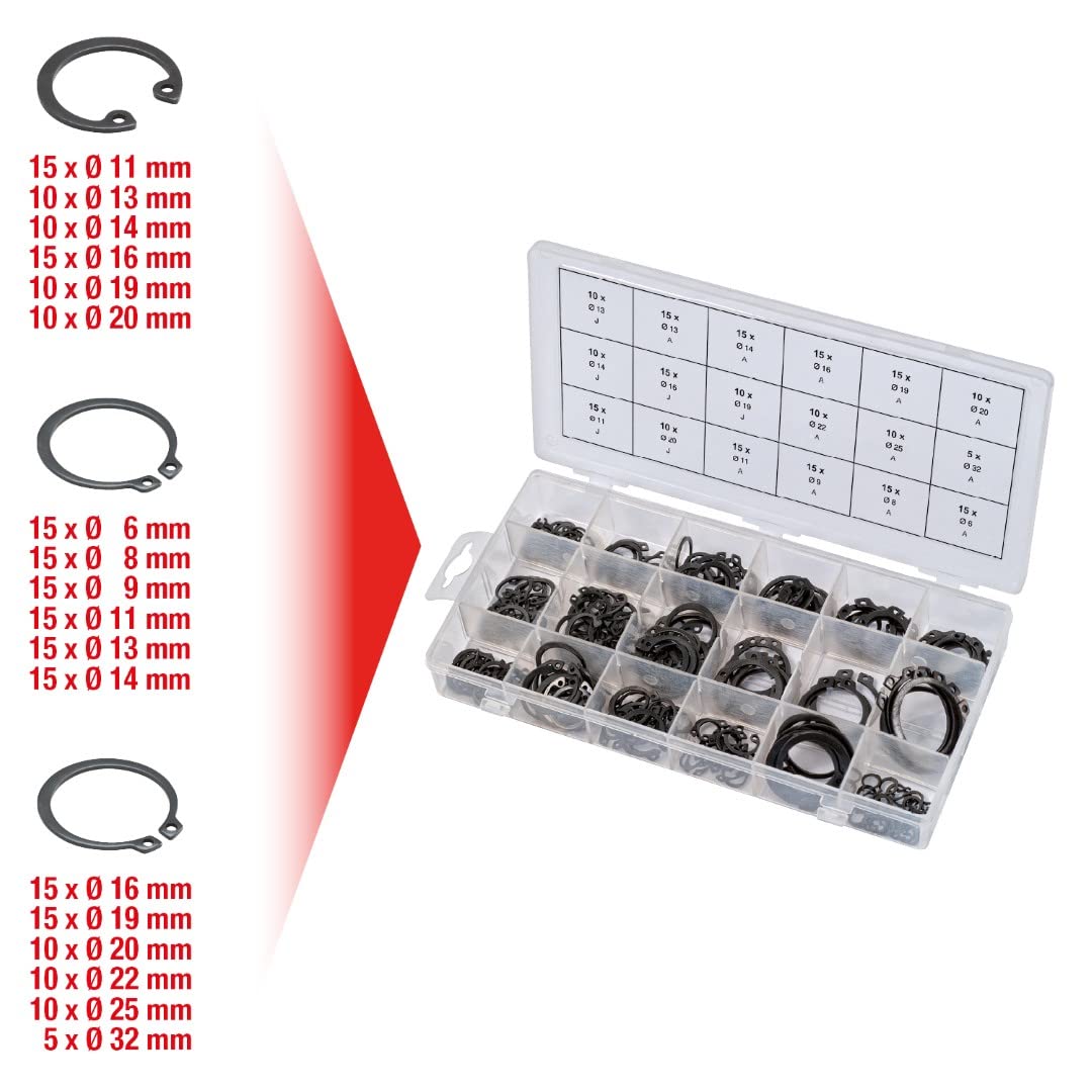 KS TOOLS 970.0310 Assortiment de 225 Circlips internes/externes Noir