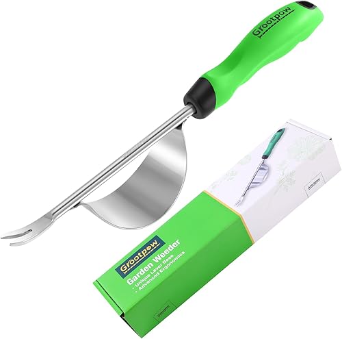 Grootpow Herramienta de deshierbe manual con diseño de palanca único grande, herramienta extractor de malezas con mango ergonómico y tenedores en
