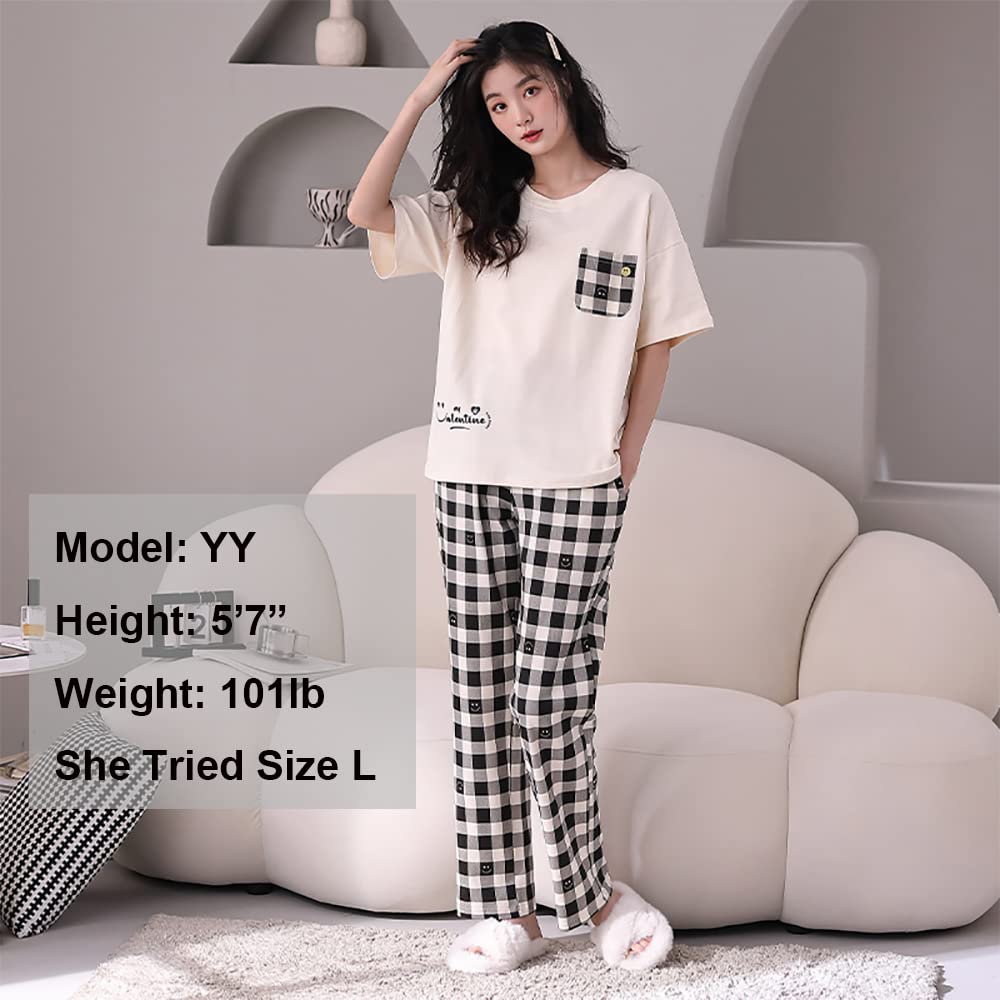 Ensemble de pyjama deux pièces pour femme - Pyjama assorti à manches courtes et bas à jambes larges avec poches