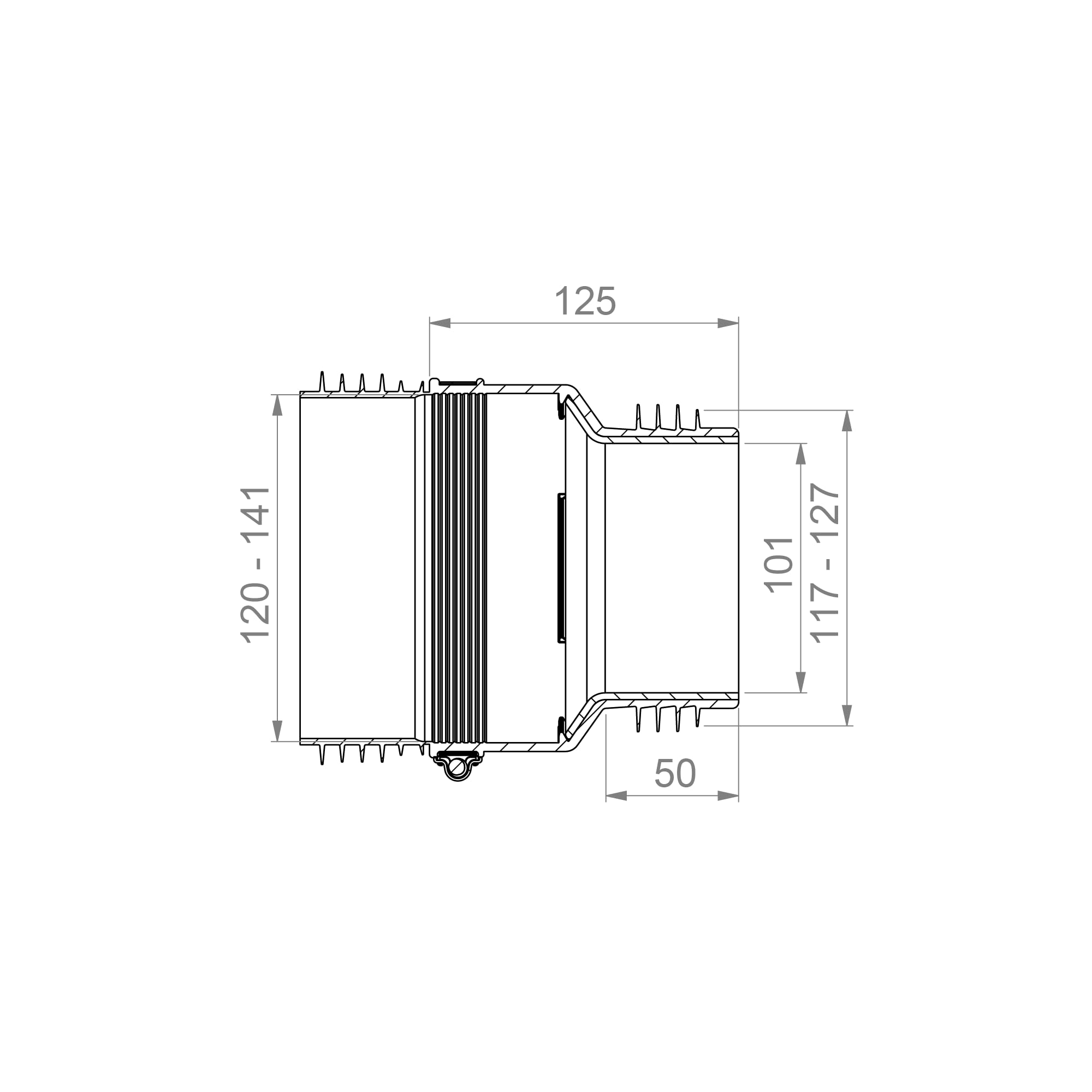 Crassus Kombi-Steckadapter CSA, TPE / V2A, 1 Stück, 120-141 auf 117-125 mm, CRA11021