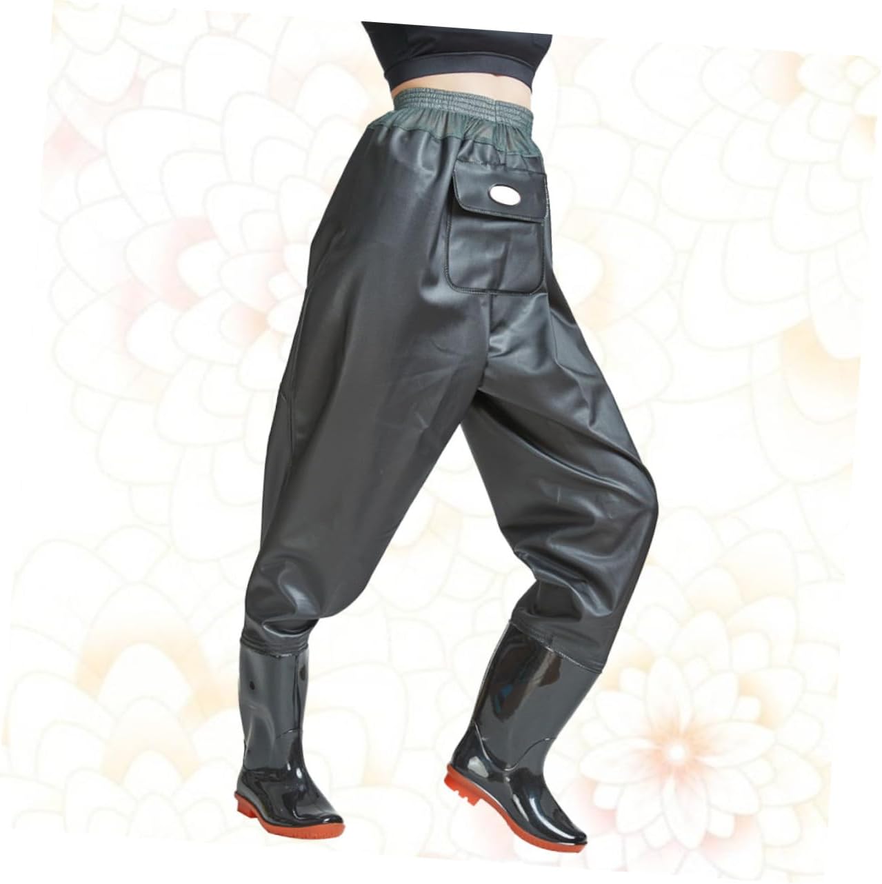 Hemoton Men Half Body Fishing Waders Breathable Comfortable Easy-Clean Lightweight for Hunting and Outdoor Activities Black