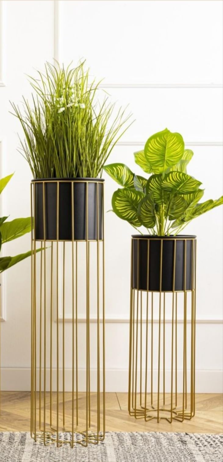 Neumark Metal Tall Black Planter with Gold Stand Tall Modern Plant Stands Indoor Outdoor Decoration Potted with Pot 50+70 cm Tall Pack of 2 (Gold, Standard) (B07W75VJ8S) Amazon Price History, Amazon Price Tracker