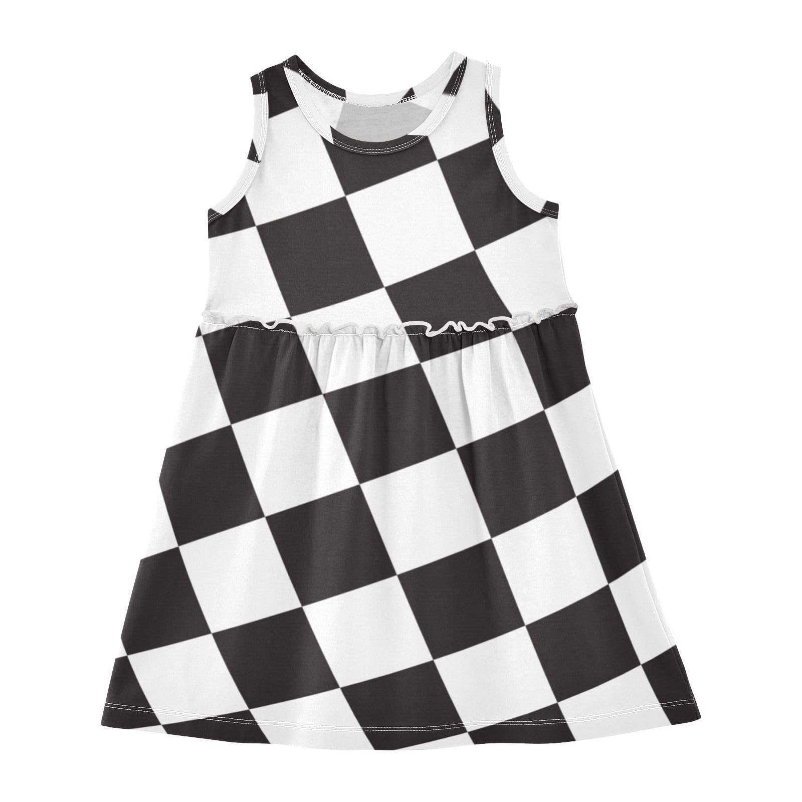 Aflyko Sleeveless Dress for Girl Winning Race Flag Casual Dress Loose Fit Sundress Summer Infant Tank Playwear Dance Dress Cute Kiddo Outfit 4T