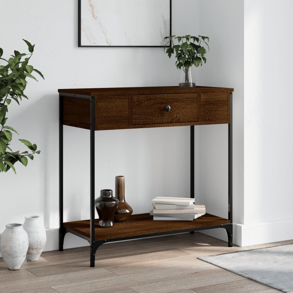Mesa consola de madera y metal de 75 cm con espacio de almacenamiento para salón