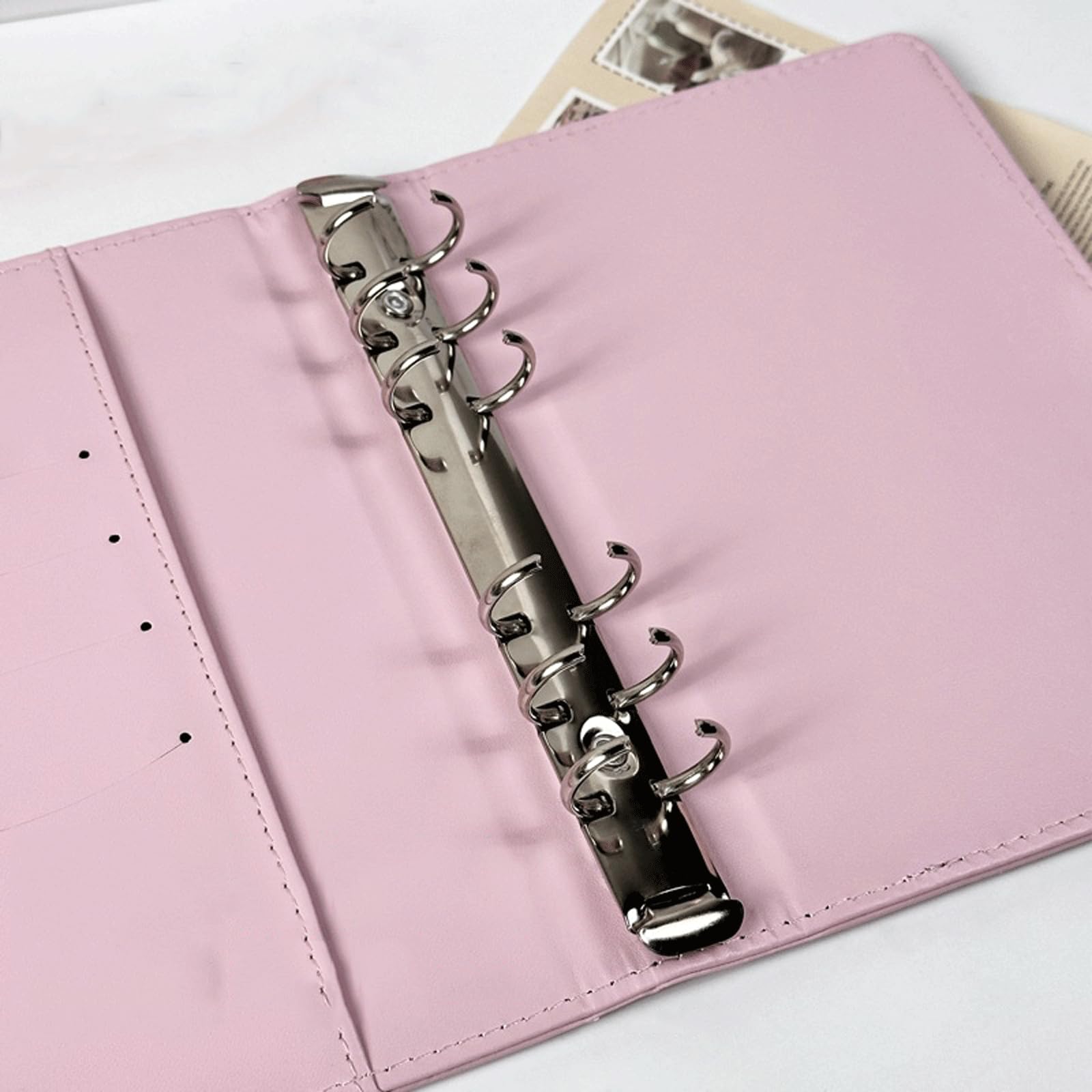Carnet de notes créatif A6 avec mot de passe et cadenas, journal intime en cuir, carnet à feuilles mobiles, carnet de voyage, collection de timbres, journal intime(White1+Pink1)