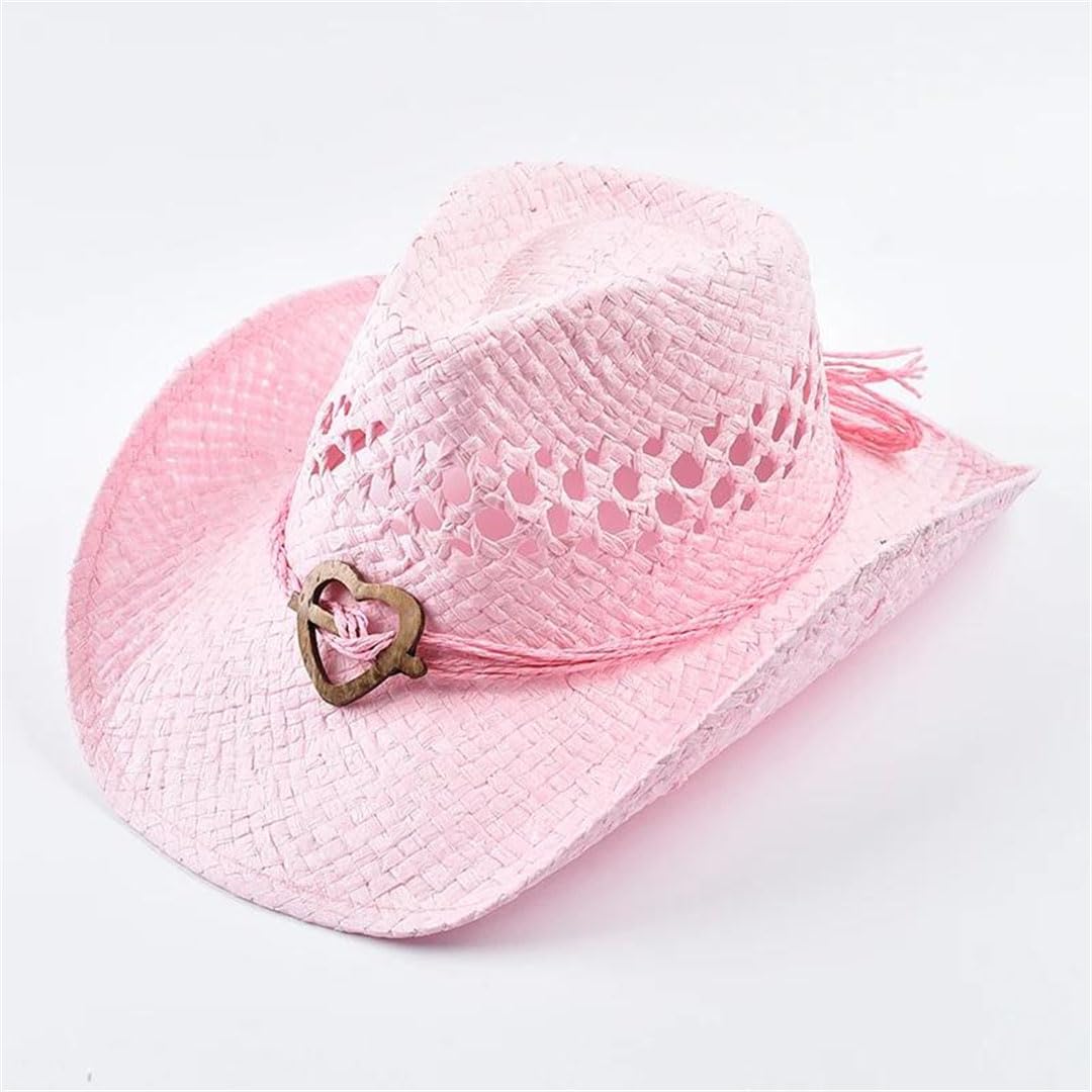 Cappello di paglia da donna, stile occidentale, per attività all'aperto, spiaggia, cappello da sole, Pnnrk, Etichettalia unica