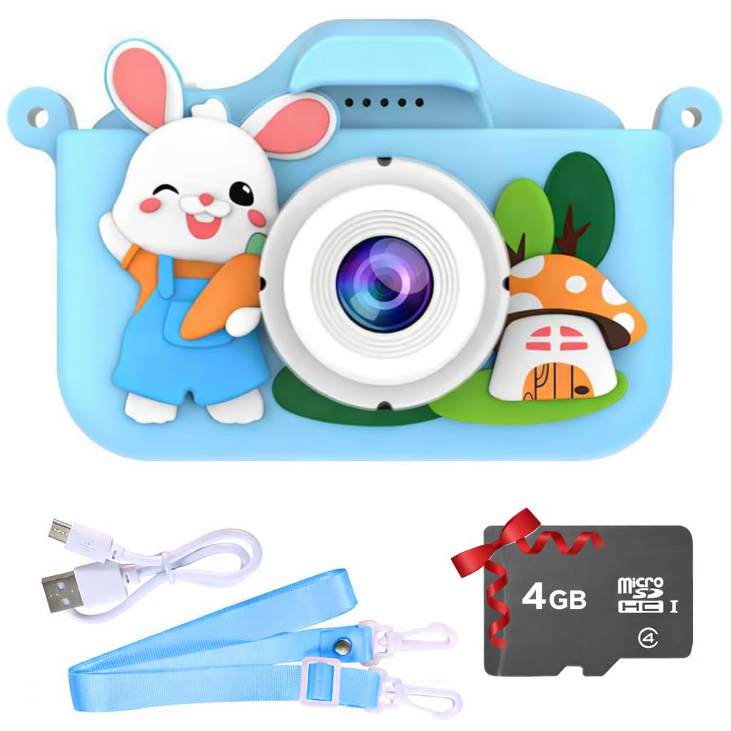 Kids Digital Camera for Boys & Girls 3-9 Years, 1080P HD Video Camcorder with Selfie, Games & Photo Frames, 2.0 Inch Screen, Rechargeable Battery, 4GB SD Card Birthday Gift (Blue)