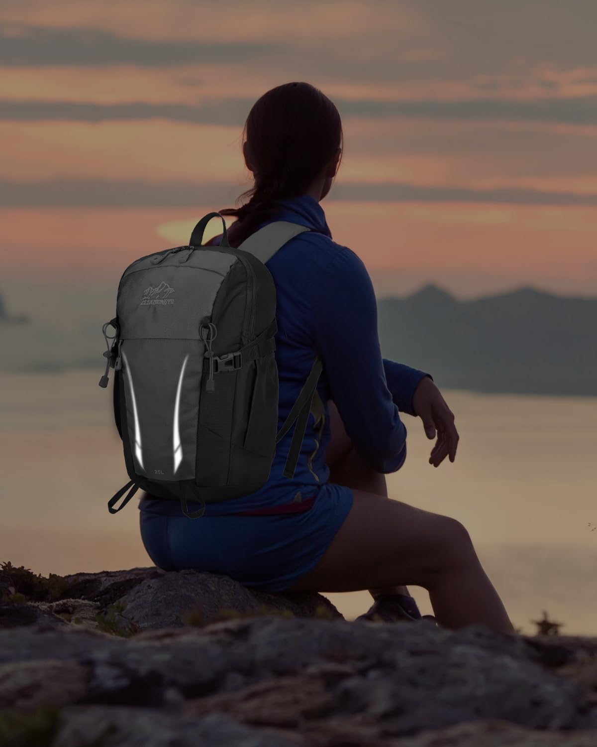 15L Zaino Trekking Uomo Donna, Zaino Escursionismo Piccolo con Striscia Riflettente, Zaini Sportivo Multitasche per Viaggio Campeggio, Grigio