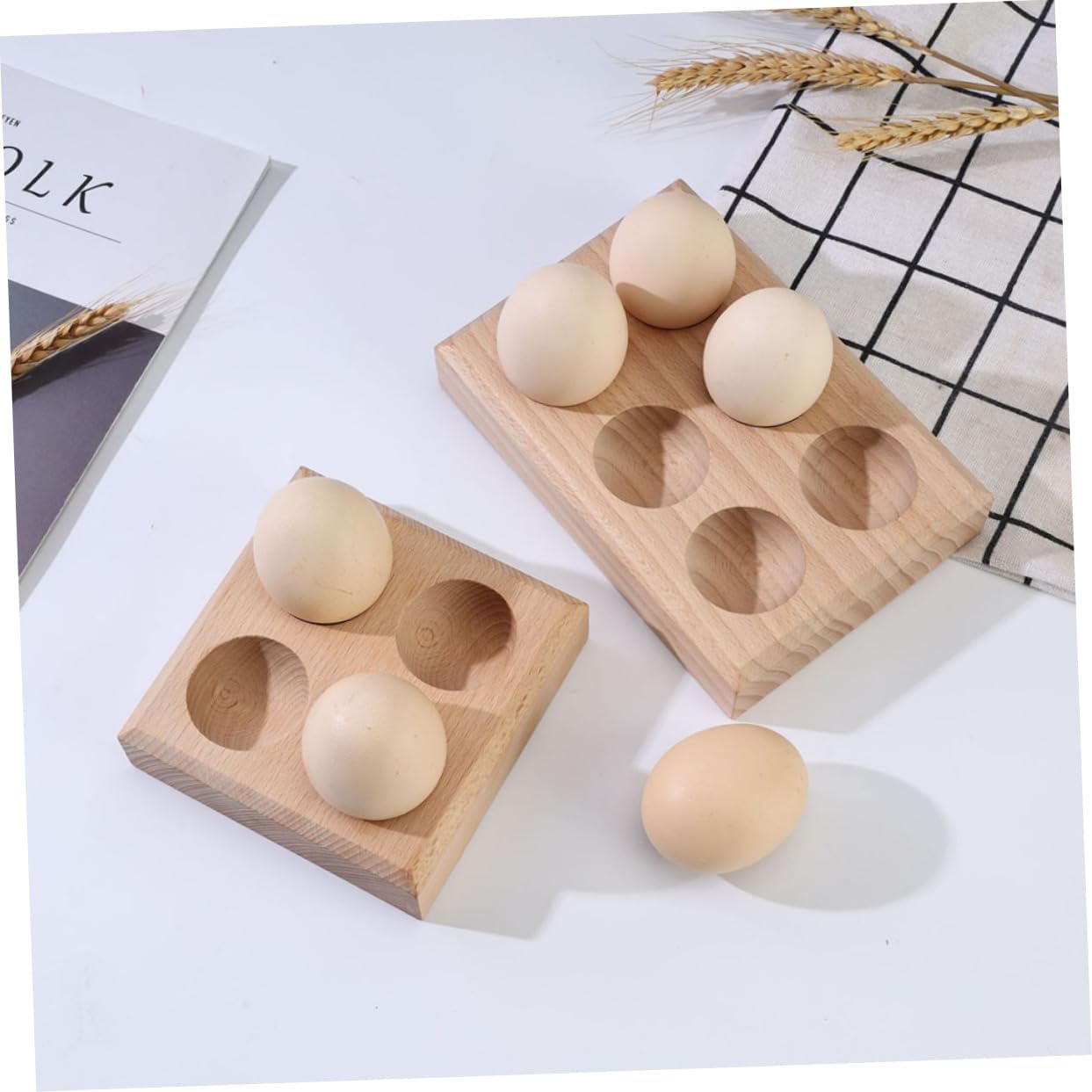 2pcs Wooden Egg Rack Egg Display Holder Refrigerator Egg Tray Fridge Egg Holder Wooden Trays Egg Cartons Refrigerator Containers Chicken Egg Holder Eggs Bracket Storage