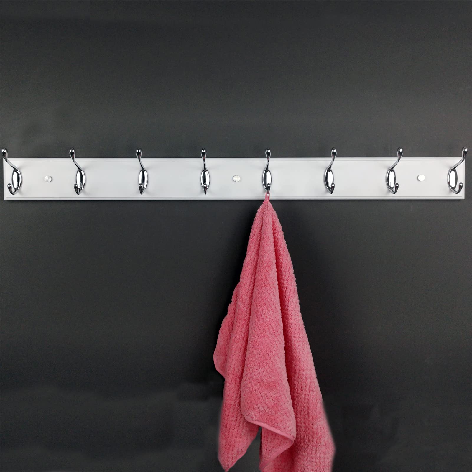 Perchero de pared de madera con 8 ganchos, 80cm, fuerte perchero para abrigo, sombrero, bolso, perchero grande y moderno para la entrada, pasillo, dormitorio, color blanco