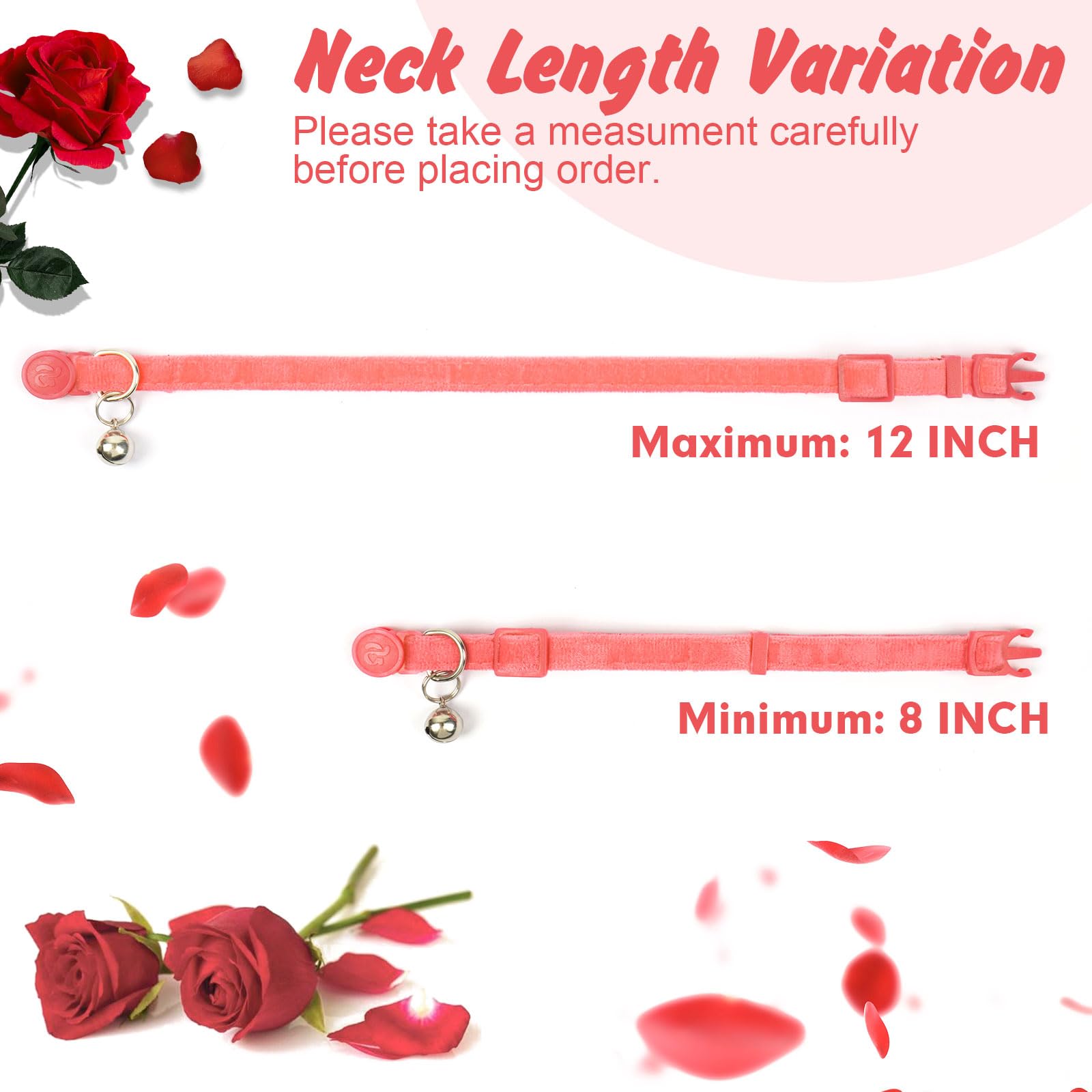 azuza Katzenhalsband, mit Glöckchen, Samt, Prinzessinnen-Katzenhalsband, mit Blumen-Zubehör, Halsumfang: 20,3 - 30,5 cm