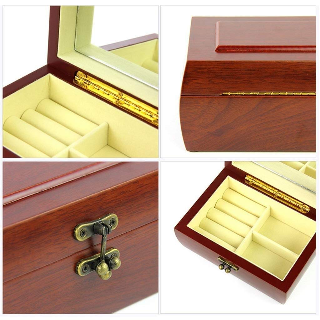 Regalo para mujeres Joyeros Cofre de joyería Cajas de joyería pequeñas de madera maciza Retro con espejo de maquillaje Organizador de joyas Regalos de Año Nuevo Beauty Comes