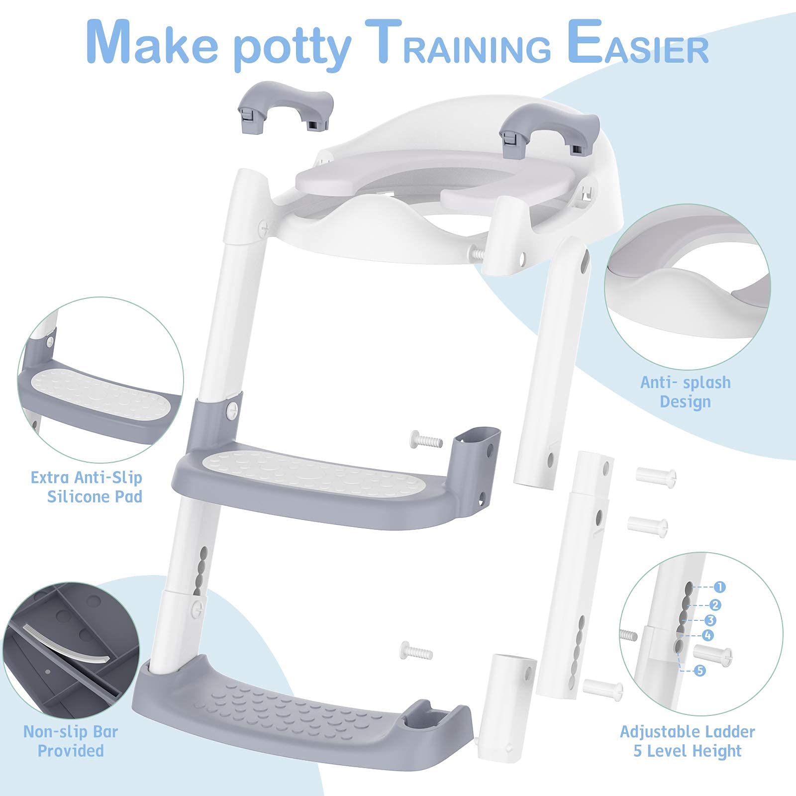 Potty Training Toilet Seat with Step Stool Ladder PU Padded Potty Seat
