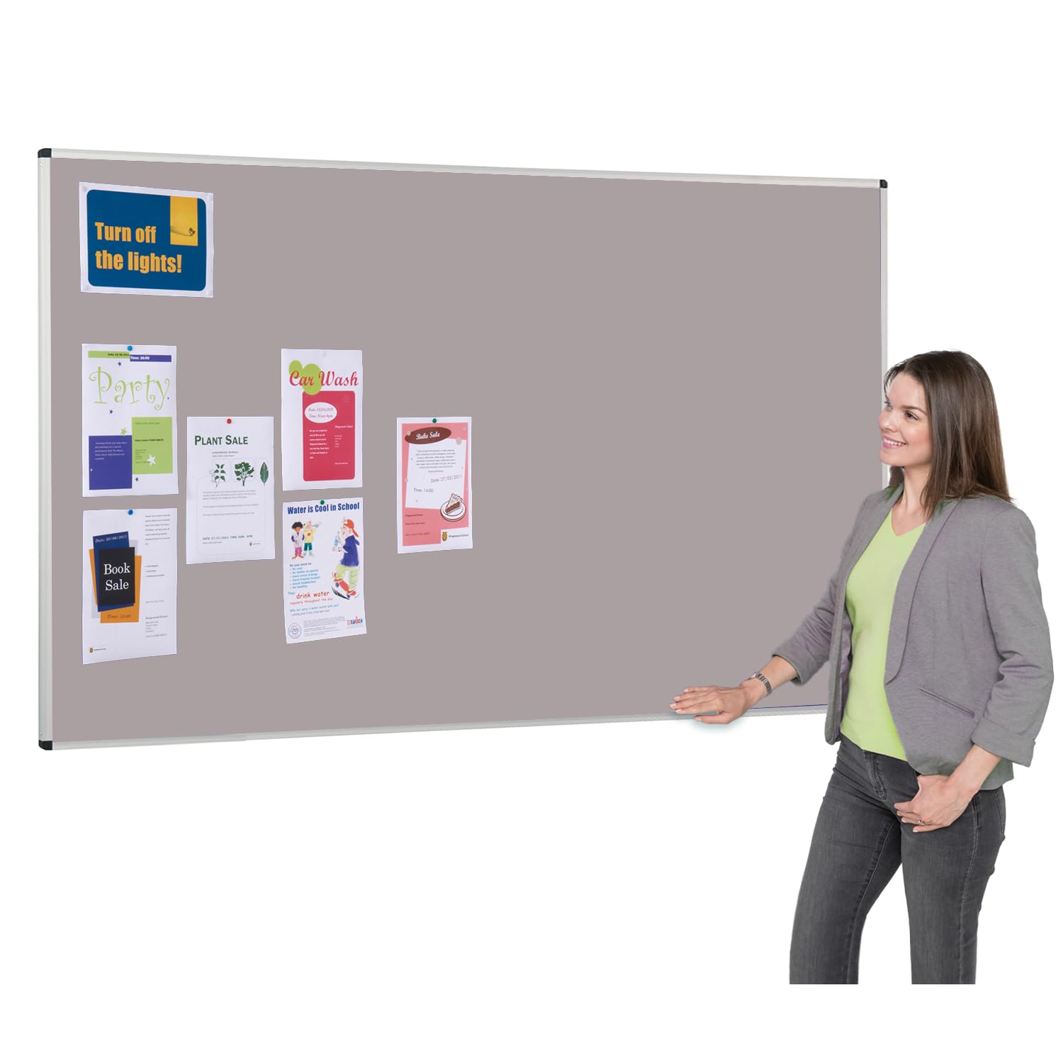 Aluminium Framed Grey Felt Notice Board 240 x 120 cm | Large Indoor Bulletin Pinboard | 4 Colours - Ideal for Office, School, Healthcare