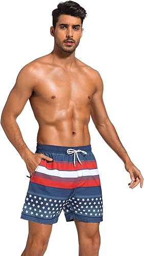 Miniatura 6 de SILKWORLD Bañador para hombres con forro de compresión 2 en 1, traje de baño de secado rápido, pantalones cortos de playa con bolsillos con