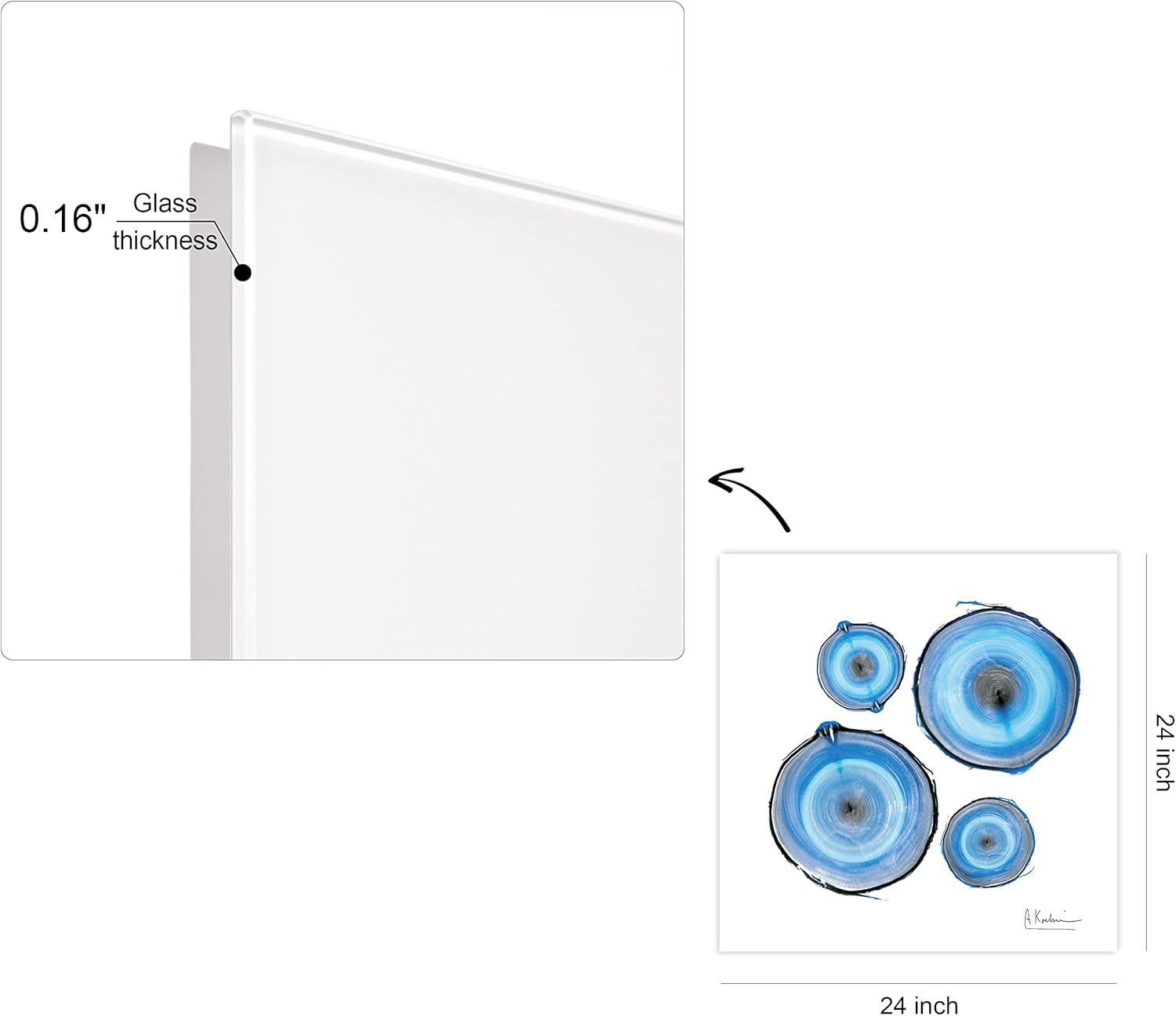 Empire Art Direct Frameless Free Floating Tempered Glass Panel Graphic Wall Art Ready to Hang, 24" x 24", Blue Mineral Rings II - Image 3