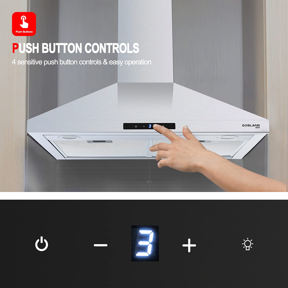 Buy 30" Range Hood, GASLAND Chef PR30SS Wall Mount Kitchen Hood with