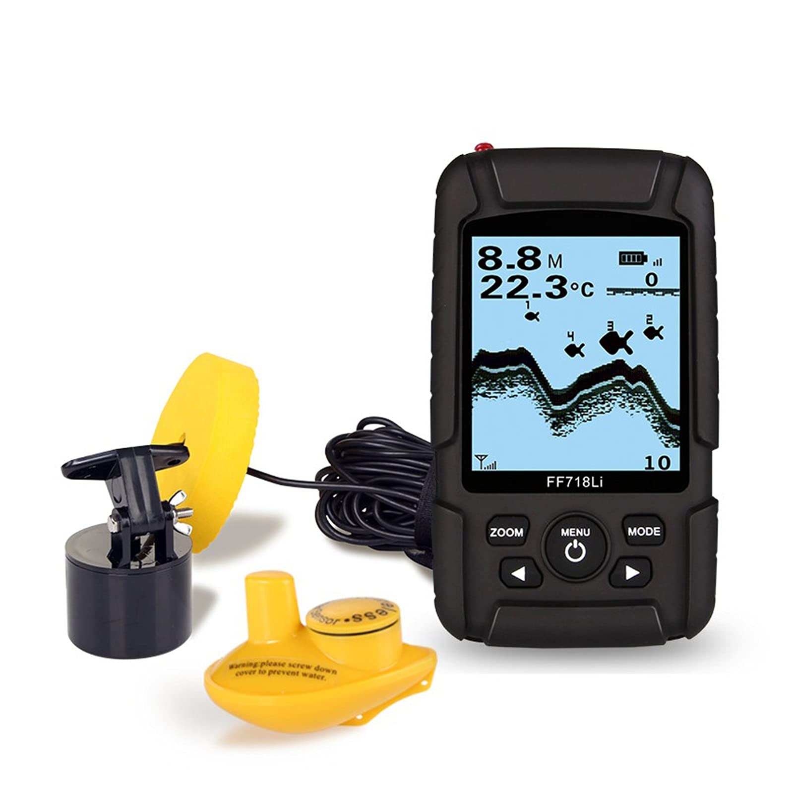 Sonar Trasduttore 2-in-1 Cablato e sensore Wireless Portatile Pesh Finder 328ft / 100m profondità(718LI-W)