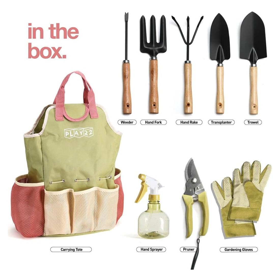 Set di 10 Attrezzi da Giardinaggio - Set Completo di Attrezzi da Giardino Resistenti con Borsa Alla Moda - Kit di Forniture da Giardinaggio Ideale