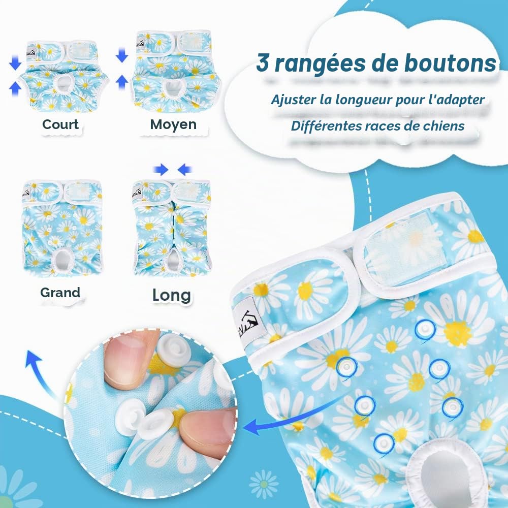 SlowTon Couche de Chien Lavable, 3 Pièces Sans Fuite, Confortable et Réutilisable, Avec Boucle Réglable, Pour Femelle, Miction Irritante à Haute Température
