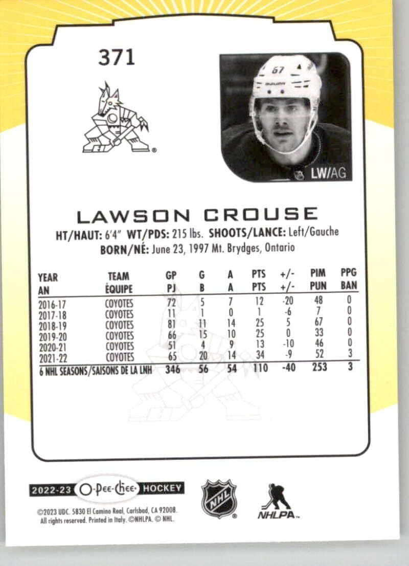 2022-23 O-Pee-Chee Yellow Border #371 Lawson Crouse Arizona Coyotes Official NFL Football Card in Raw (NM or Better) Condition