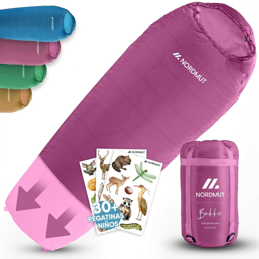 NORDMUT® Sacco a pelo bambini – Cresce con il bambino per protezione –per bambini in materiali non tossici – Sacco a pelo 3 stagioni (200 GSM) per avventure outdoor