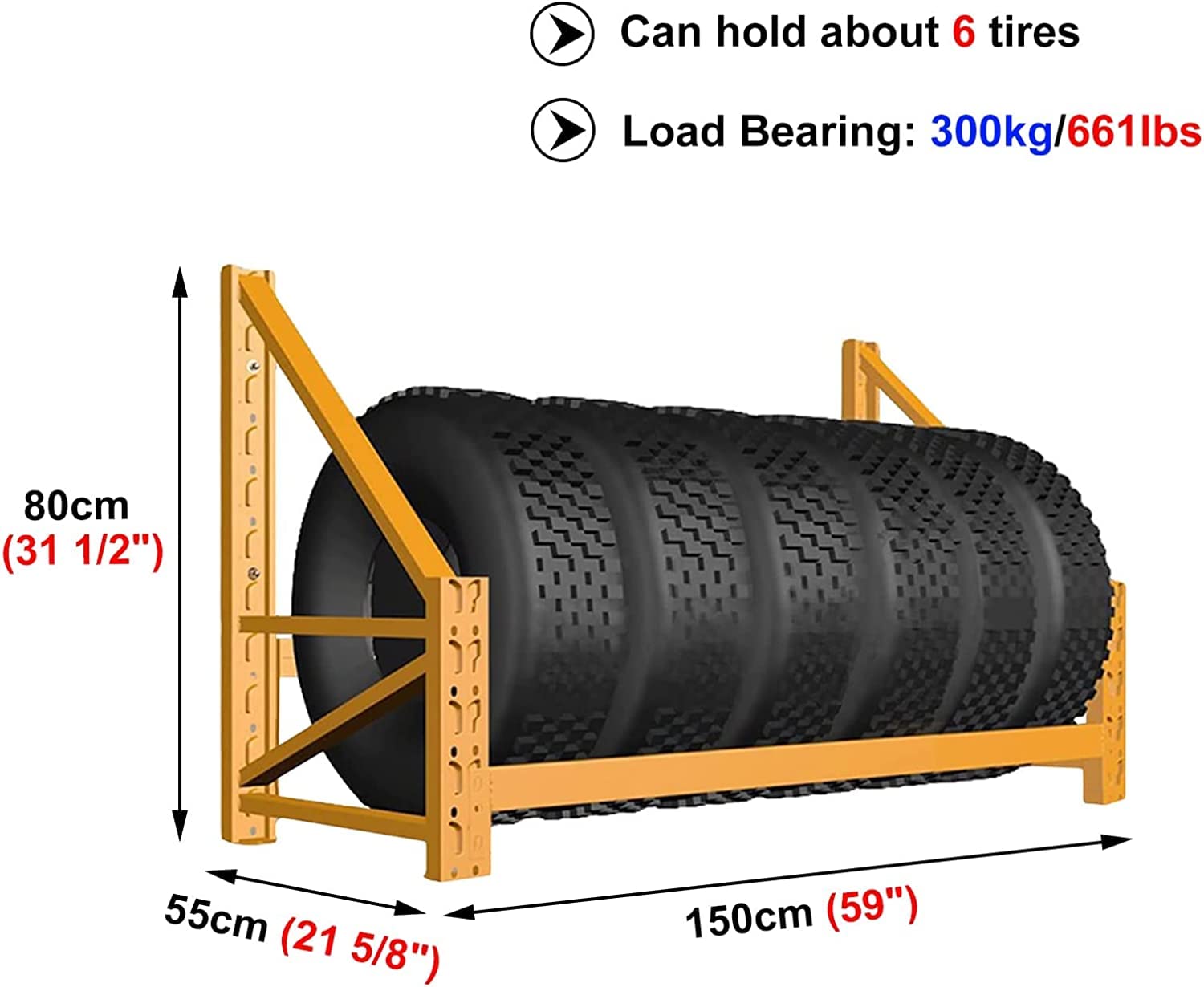 Supporto per Pneumatici da Parete, per Garage, Porta Pneumatici in Metallo, scaffale per Pneumatici Multiuso/scaffalatura da Parete per Garage, scaffale per pne(150cm/59in)