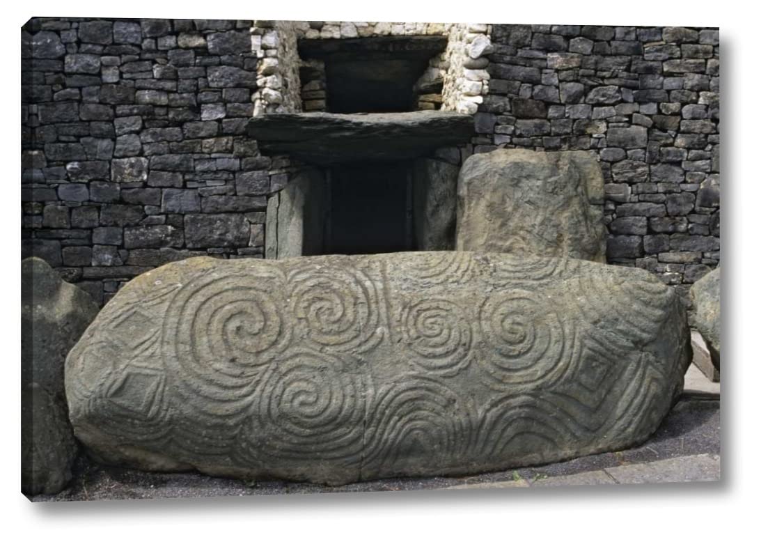 Ireland, Newgrange Elaborately carved stone by Dennis Flaherty - 11" x 16" Canvas Art Print Gallery Wrapped - Ready to Hang