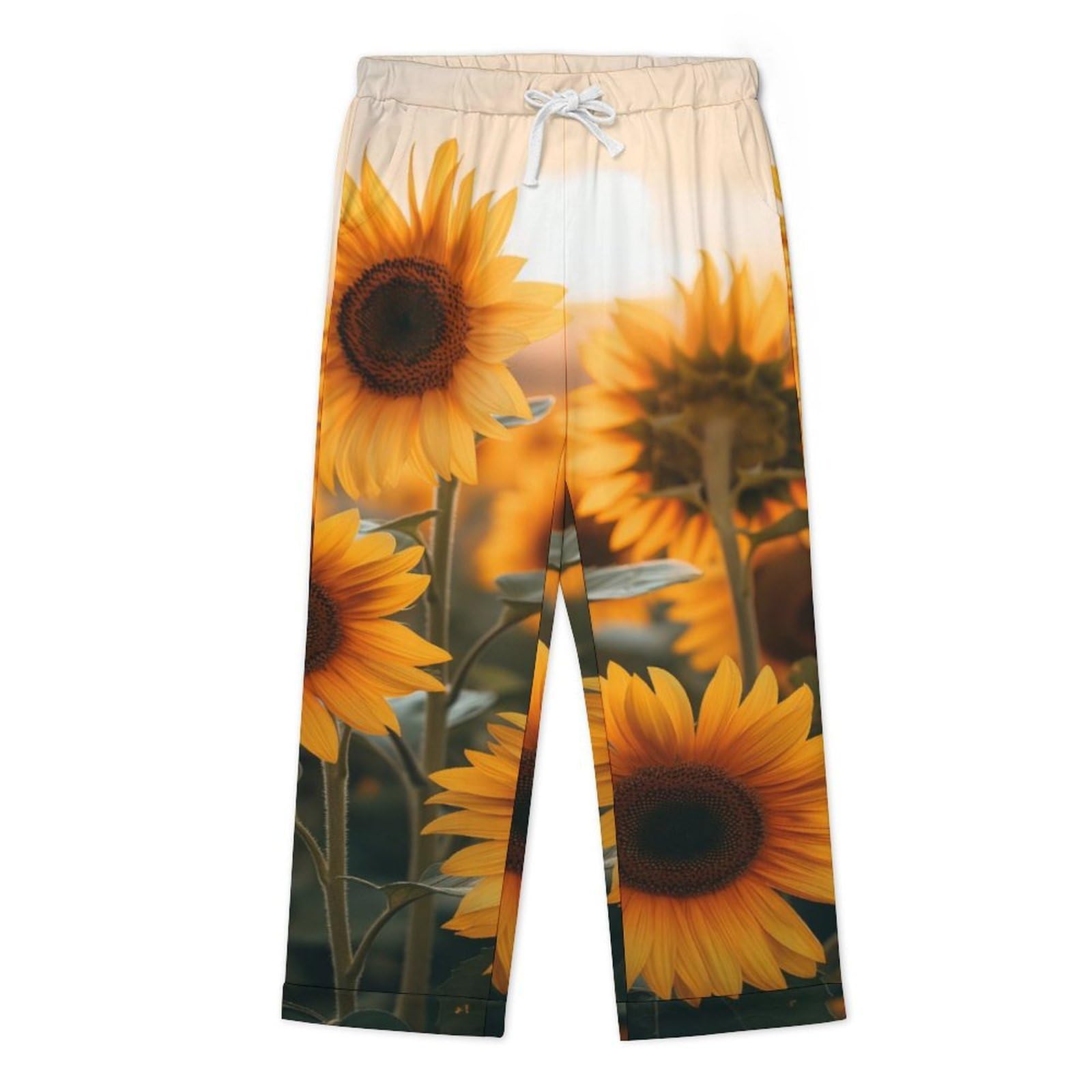 Completo Pigiama da Uomo 2 Pezzi - Mare di Fiori Gialli Pigiama A Maniche Lunghe Abbigliamento da Casa 2 Pezzi Top + Pantaloni Morbido E Caldo Pigiama Autunnale E Invernale
