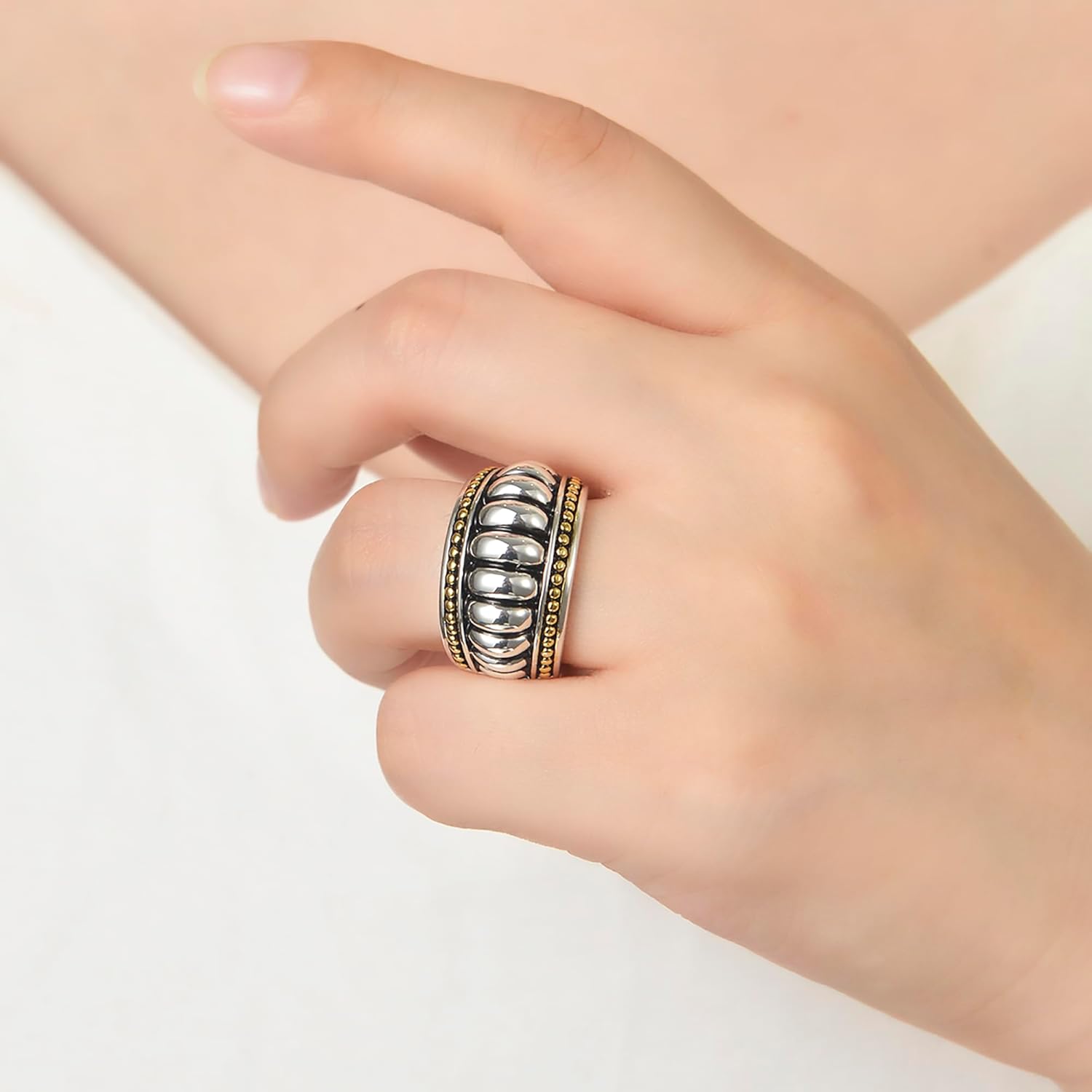 UNY JEWEL Jewelry Fusion Gold Dots Caviar Two Tone Designer Inspired Luxury Women Ring Valentine Christmas Gifts - Image 5