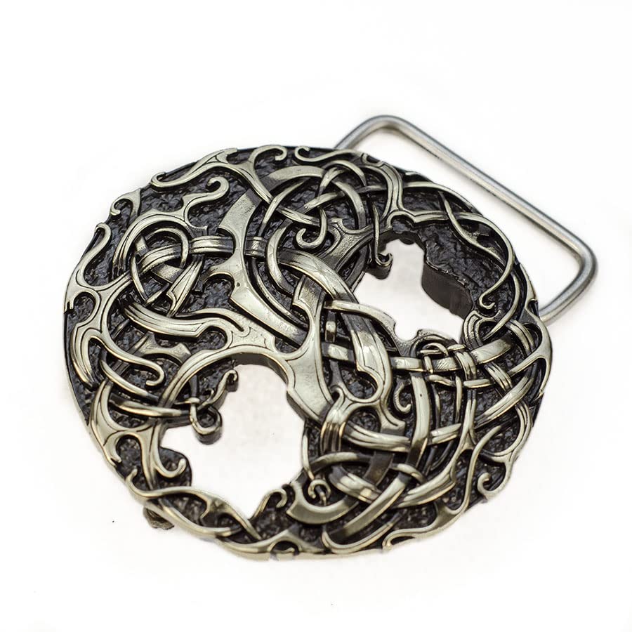 World Tree german silver belt buckle, Old Norse Scandinavian Nordic Celtic Pagan runic Tree of Life,Yggdrasil viking runic solid belt buckle