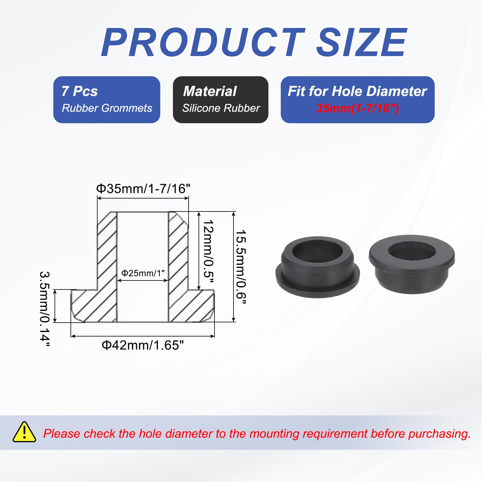PATIKIL Silicone Rubber Grommet, 7 Pcs 1-7/16"(35mm) Drill Hole - Image 2
