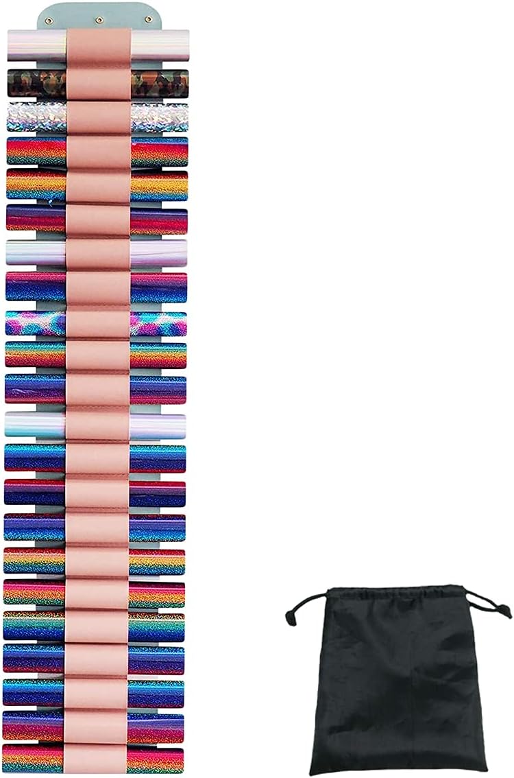 OyeArts Vinyl Storage Organizer, Vinyl Roll Holder for Craft Room Organizers and Storage with 22 Vinyl Rolls, Wall Mount/Over The Door Adjustable Roll Keeper(Pink)