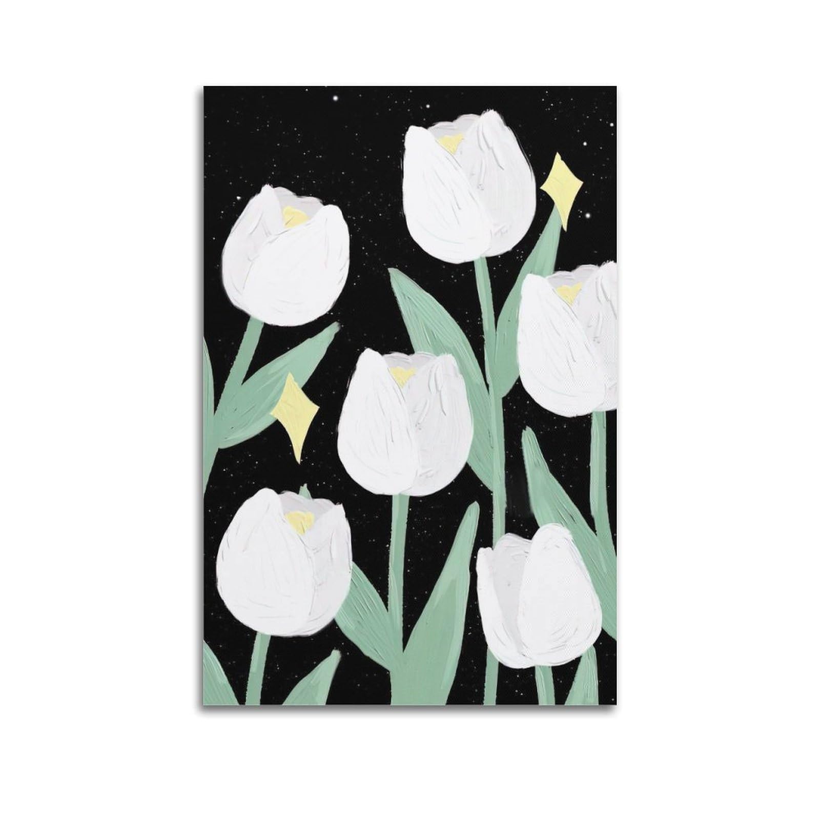 DLJGDS Simple Botanical Poster Painting White Tulips Decorative Painting Canvas Wall Posters And Modern Family Bedroom Decor 24x36inch(60x90cm)